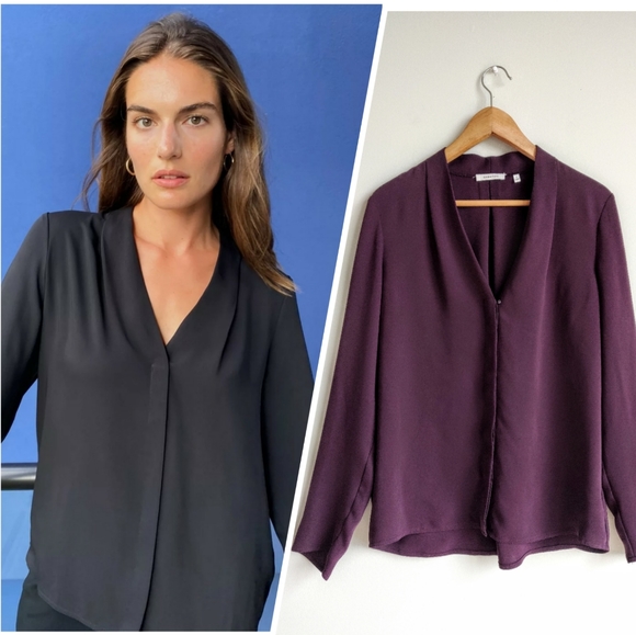 Babaton Tops - Aritzia Babaton Power Blouse Long Sleeve Plum Matte Satin Blouse sz. L 🍁Fall🍁